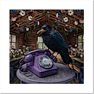 watercolor crow wants a phone Posters and Art